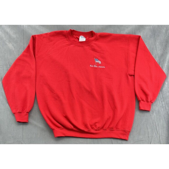 Gildan Sweatshirt Mens XL Red Ultra Blend Heavyweight Crewneck Embroidered USA - Picture 1 of 9